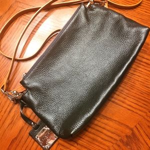 Black Tan Leather Valentina Purse Crossbody Clutch